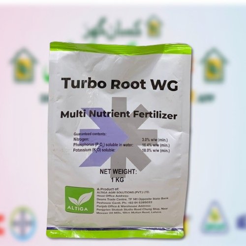 Turbo Root WG 1KG Multi Nutrient Fertilizer NPK 3 16.4 18 Starter Fertilizer with Humic Extract (THE), Humic acids, Fulic acids, Free mino Acid, Iron (Fe), and chelated by EDDHA, Manganese (Mn) and EDTA Zinc (Zn), and chelated by EDTA, Molybdenum (Mo) Als