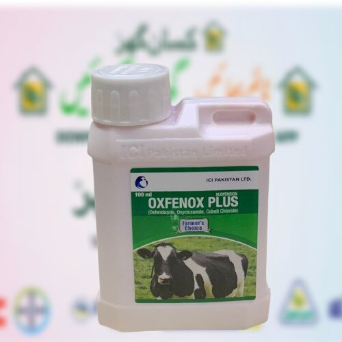 2nd Oxfenox Plus 100 ML Oxfendazole 65 mg Oxyclozanide 50 mg Cobalt chloride 2 mg Internal worms are extremely harmful for cows, buffaloes, sheep and goats LCI ICI